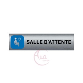 AUA SIGNALETIQUE - Plaque de porte aluminium brossé imprimé AluSign - 200 x 50 mm - Double Face adhésif au dos - Impression UV directement on aluminium (Pas de contre collage) (Salle d'attente)