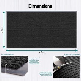 MaxMat® Extra Large 4x8 Rug Commercial Floor Mat, Feet Heavy Duty, Waterproof, Low-Profile, Easy to Clean, Rubber Entry Mat (RIB0035GY,Black)