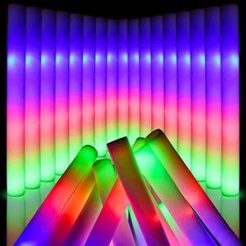 wellent 220 PCS LED Foam Glow Sticks, Bulk Glow Sticks, Glow in the Dark Party Supplies with 3 Modes Colorful Flashing, Neon Party Favors Supplies for Glow Party, Birthday, Wedding, Carnival, Concert