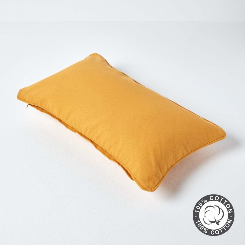 HOMESCAPES - 100% Cotton Plain Mustard Yellow Cushion Cover -