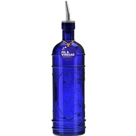 Couronne Co. Olive Branch Recycled Glass Oil or Vinegar Bottle with Pour Spout, B6541P15, 11 Inch Tall, 16.1 Ounce, Cobalt Blue