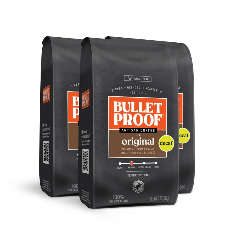 Bulletproof Original Medium Roast Whole Bean Decaf Coffee, 12 Ounces