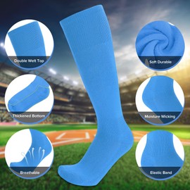 Baseball Socks and Belt Combo for Youth Adult - Softball Sock and Belt for Grils and Boys (Light Blue, 2 Pairs of Socks & 1 Belt)
