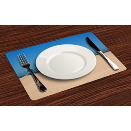 Lunarable Huntington Beach Place Mats Set of 4, Image of The Beach Pier with a Lifeguard Tower, Washable Fabric Placemats for Dining Table, Standard Size, Tan Dark Pink