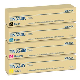 TN324 TN-324 Toner Cartridge Set 4-Pack A8DA130 A8DA430 A8DA230 A8DA330 Replacement for Konica Minolta TN324K TN324C TN324M TN324Y High Yield Toner Cartridge for Bizhub C258 C308 C368 Printer (4-Pack)