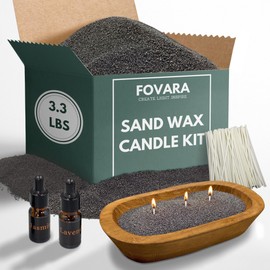Fovara - Pearled Sand Candles with Wicks, 3.3 lbs - Sand Wax Candle Kit: Wooden Dough Bowl,100 Wicks, Jasmine & Lavender Scented Oil - Long-Lasting Candle Beads, Non-Toxic, Reusable Candle - Black