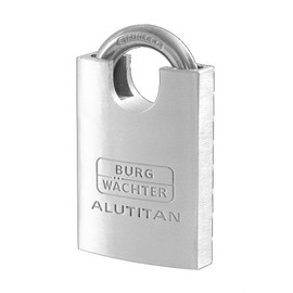 BURG-WÄCHTER Padlock with 2 Keys, 8 mm Shackle Thickness, Solid Aluminium Body, Rustproof Interior, Double Locked, Alutitan 770 CS 50