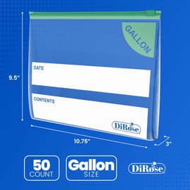 DiRose Gallon Slider Storage Bags, Easy Open Zip, Ideal for Food Storage and Organization, 50 Count