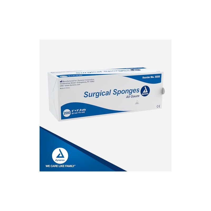 Dynarex Surgical Gauze Sponges- Absorbent Cotton Fabric With Folded Edges