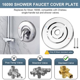 Shower Faucet Cover Plate Replacement for Moen 16090, Shower Escutcheon Plate Compatible with Most Chateau Single-handle Tub and Shower Faucets, Shower Trim Kit Parts