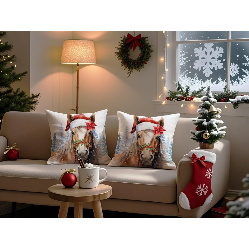Doobicy 2 Pack Christmas Horse Pillow Covers 20”x20” Rustic Farmhouse