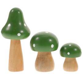 Healifty 3pcs Mini Miniature Mushroom Figurines Wooden Mini Toadstools Accessories Micro Landscape Dollhouse Decorations Green