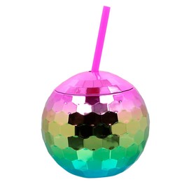 Boland - Disco Ball Cup with Straw, 550 ml, Drinking Cup for Party or Garden Party, Party Cups with Straw, Plastic Cups, Party Tableware