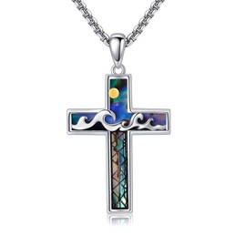 DAYLINLOVE Cross Necklace 925 sterling silver Wave Pendant Necklace Religion Jewellery for Men