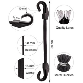 BINCKIN Bungee Cords with Hooks 30cm - 10 PCS Heavy Duty Bundy Cord with Hooks, 18mm Strong Bungee Straps with Hooks for Outdoor Camping Tarp, Tents, Bikes and Fixings (Black)