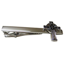Black and Silver Toned Textured Cross Square Tie Clip