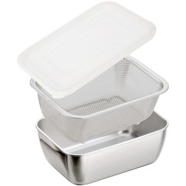 Shimomura 43376 Storage Container, Square Bat, Colander Set, Made in Japan, Dishwasher Safe, Convenient Preparation, Space Saving Usage, Rust Resistant, Temporary Storage, Includes Lid, Stainless