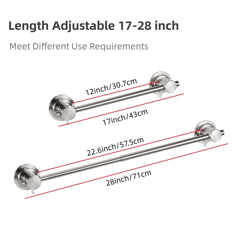 JiePai Extendable 17-28 inch Suction Cup Towel Bar,Bath Shower Towel