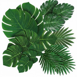 Axafazup 50Pcs Artificial Tropical Palm Leaves, 5 Size Fake Monstera Leaves