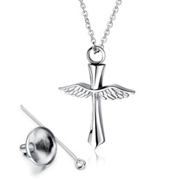 RICH KITTEN cross urn necklaces for ashes - cremation jewelry for men and women, angel wing and cross necklace urn that holds ashes, mens urn necklaces for ashes, necklace for ashes