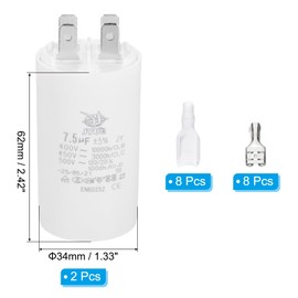 PATIKIL CBB60 7.5uF Run Capacitor,2 Pcs AC450V 4 Pin Double Insert with Sheath Spring, White