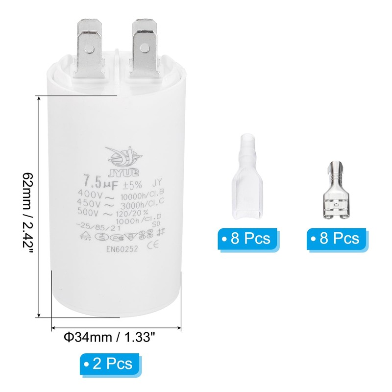 PATIKIL CBB60 7.5uF Run Capacitor,2 Pcs AC450V 4 Pin Double