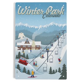 Lantern Press 6x9 Inch Metal Sign, Winter Park, Colorado, Retro Ski Resort