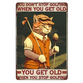 Rustic Golf Vintage Sign with Strong Facial Expression, Perfect for Cat Party, Hunting, and Outdoor-Themed Decor; Humorous Tone; 12" x 8". Ideal for Rustic Home and Cabin Wall Art.