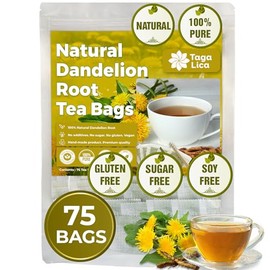 TagalicaTa Premium 75 Dandelion Root Tea Bags, 100% Natural & Pure from Dandelion Root, Eco-Conscious Tea Bags, Dandelion Root Herbal Tea. Dandelion Root Tea. No Sugar, No Caffeine, No Gluten, Vegan. (75 Tea bags)
