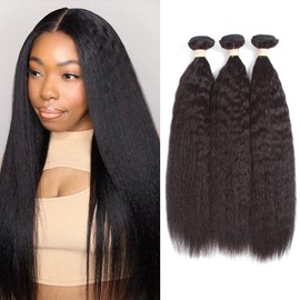 Kerriana Kerriana Yaki Human Hair Bundles 100% Unprocessed Brazilian 3 Bundles 14 16 18 inch Kinky Straight for Black Women