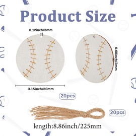 GORGECRAFT 10Pcs Baseball Unfinished Wood Hanging Sports Ball DIY Crafts Cutouts Wooden Baseball Tags Painting Hanging Ornaments with Jute Twines for Card Making Sport Themed Party Decorations