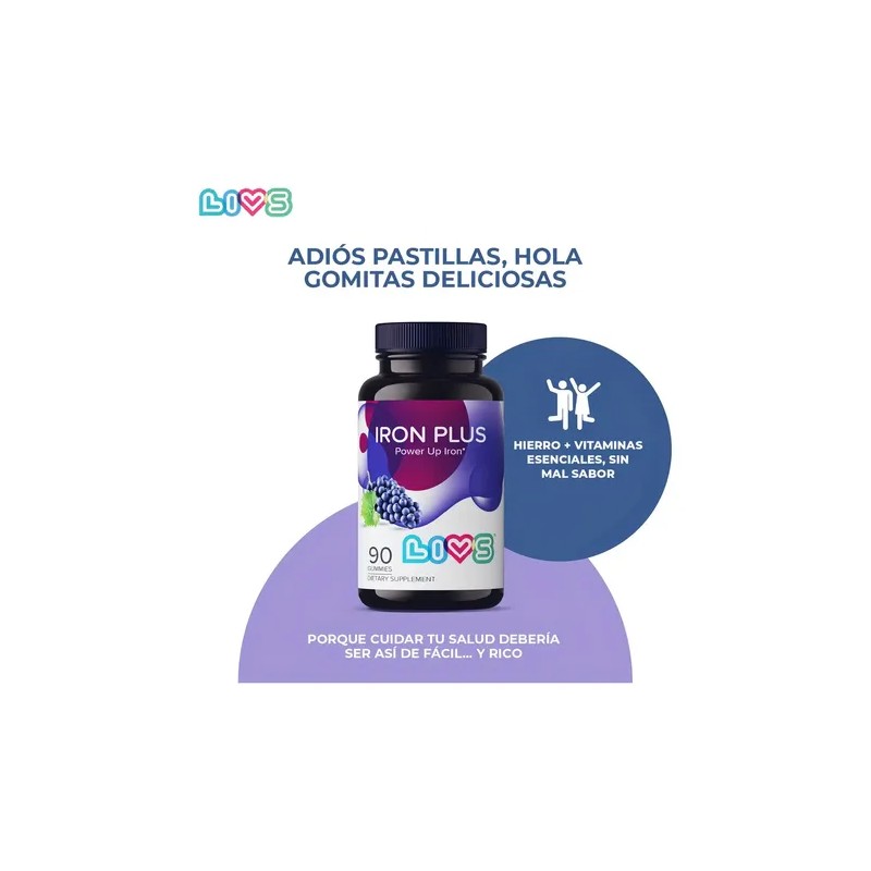 Iron Plus Livs 90 Gomitas Multivitaminico Hierro Vitamina C Uva