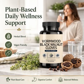 Wormwood Black Walnut Clove Capsules for Gut Wellness – Vegan Herbal Blend for Adult Daily Balance