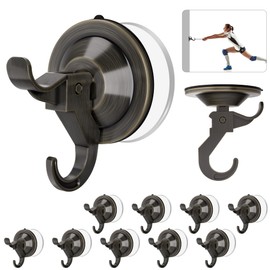 AENTGIU Suction Cup Towel Holder, 10 Pack No-Drill Waterproof Suction Cup Hooks with Adhesive Suction Tab for Hanging up to 11lbs, Reusable Strong Wreath Hanger Available for All Surfaces (Bronze)