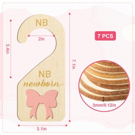 7Pcs Wooden Baby Wardrobe Dividers, 3D Coquette Pink Bow Baby Clothes Dividers from Newborn to 24 Month, Baby Age Hanger Dividers with Storage Bag for Newborn Boys Girls Gifts