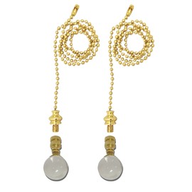 Royal Designs Celling Fan Pull Chain Beaded Ball Extension Chains with Decorative Medium Clear Crystal, Polished Brass, Set of 2