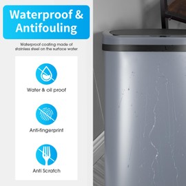 BestOffice Trash Can Broken-Resistant Plastic Touch Free High-Capacity Garbage Can with Lid for Bedroom Bathroom Home Office 49 Liter 13 Gallon Trash Can Automatic Kitchen Trash Can (2, Gray)