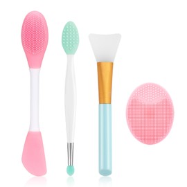 Silicone Face Scrubber, 1pcs Exfoliating Lip Brush, 1pcs Cleansing Brush,2pcs Face Mask Brush Exfoliator Blackhead Skin Care Tool