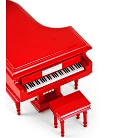 Sophisticated 18 Note Miniature Musical Hi - Gloss Fire Engine Red Grand Piano with Bench - Many Songs to Choose - I Saw Mommy Kissing Santa Claus
