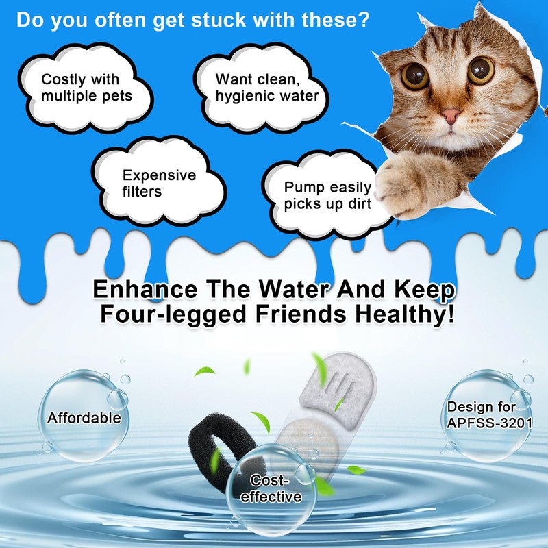Cat Fountain Filters Compatible with Apauk 3.2L Cat Fountain APFSS-3201,12x