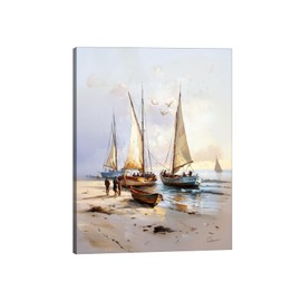 KFYMP Coastal Canvas Wall Art for Living Room, Sailboat Painting for Bedroom or Bathroom, Nautical Home Decor, Ocean Scene Print, Gift for Friends and Family (Seaside Boats – 16"x24")