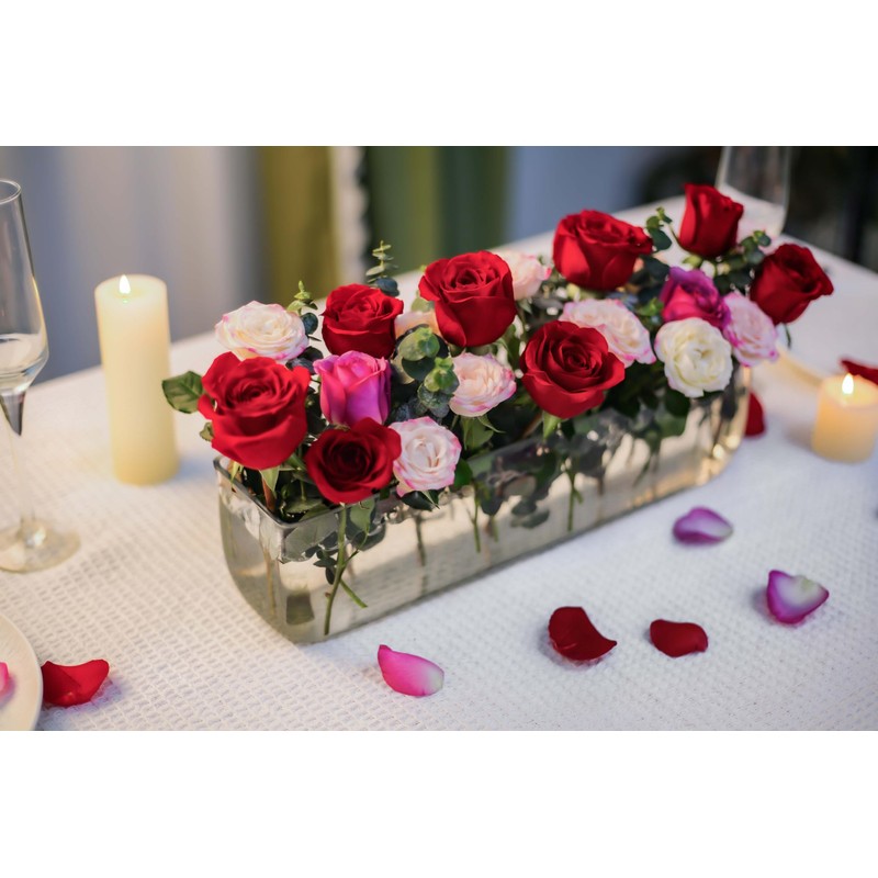 CYS Excel Glass Rectangle Vase (H:4" Open:16"x4") | Multiple Size