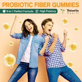 9-in-1 Probiotic Fiber Gummies for Adults & Teens, Fiber Supplement Pro with 5 Billion CFU Bacillus Coagulans, Psyllium Husk, FOS, Inulin, ACV for Digestive & Gut Wellness, 60 Vegan Pineapple Gummies