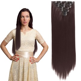 Hair Extension Clips Red - Burgundy Hair Accessories Clips in Hairpieces 7 Pieces Synthetic Long Straight 3121