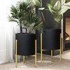 LuxenHome 2-Piece Diamond Pattern Round Metal Cachepot Planter Set, Black