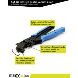 maxx.onLine F Connector Compression Pliers with Flexible Swivel Head for RG6, RG7, RG11, RG59 F Compression Connector, Coaxial Cable, Antenna Cable, Satellite Cable