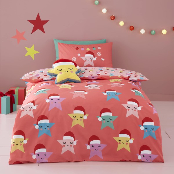 Cosatto - Christmas Happy Stars - 100% Cotton Duvet Cover Set - Junior/Toddler Bed Size in Pink
