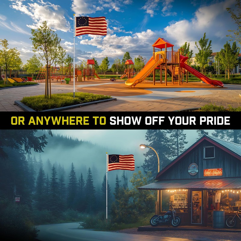 G128 Combo Pack: 16 Ft Telescoping Aluminum Flagpole (Silver) &