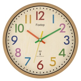 Foxtop Wireless Wall Clock for Children 30 cm - Silent Wall Clock without Ticking Noises Colourful Learning Clock for Children's Room, Bedroom & Kitchen Analogue Clock for Boys and Girls with