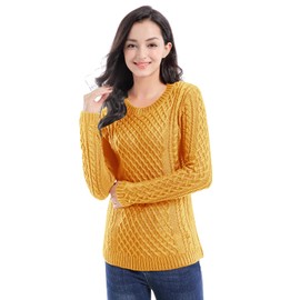 v28 Women Crew Neck Korea Knit Stretchable Elasticity Long Sleeve Sweater Jumper (S, Mustard)